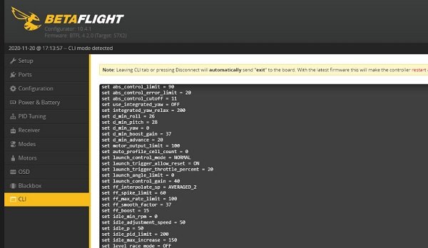 Critical BetaFlight settings of HGLRC Sector 5 V3 drone