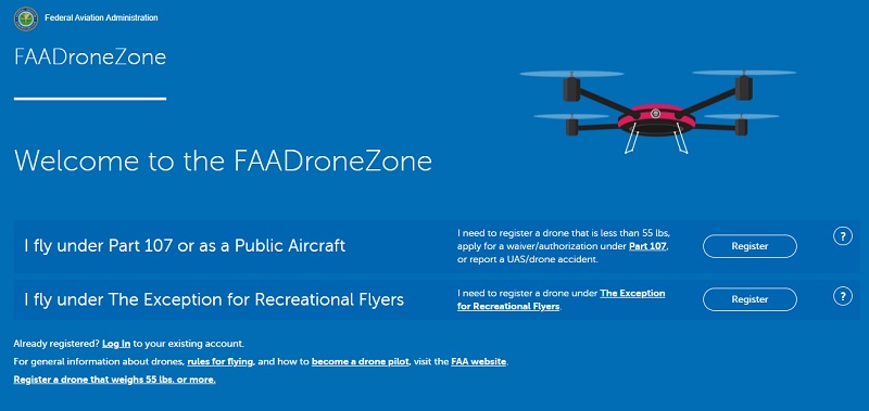 FAA registration DroneZone banner