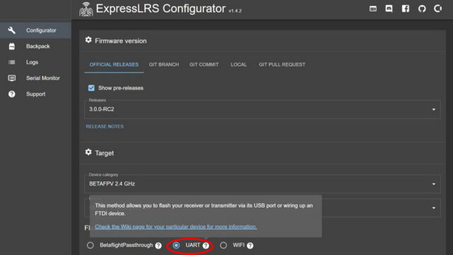 ExpressLRS Configurator settings