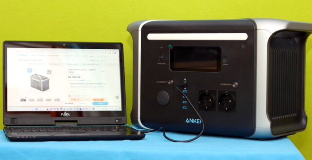Laptop powered with Anker 757 power house