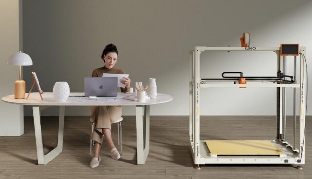 OrangeStorm Giga 3D printer installed on floor