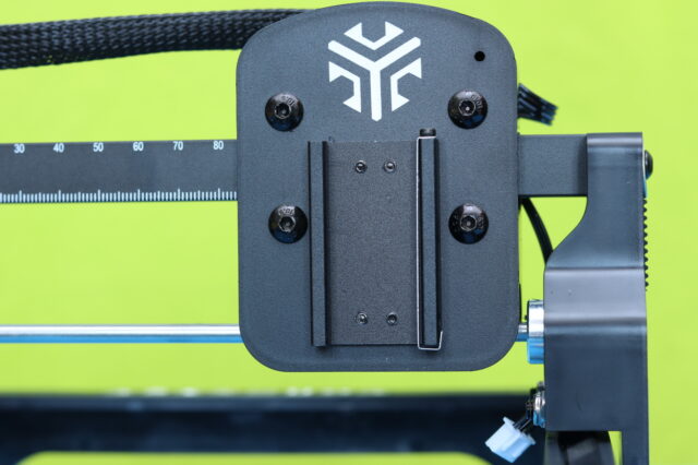 Close-up of the empty laser module mount on the Acmer S1 laser engraver.