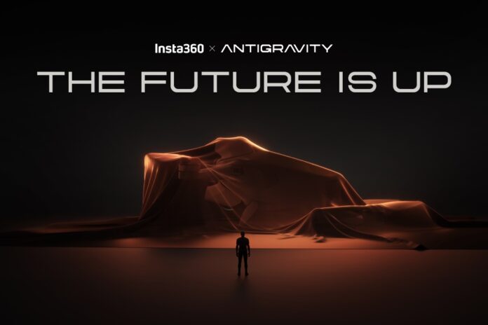 Antigravity drone by Insta360 on display with sleek design and camera system visible