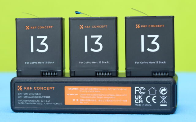 Label showing technical specifications of K&F Concept Hero 13 battery charger