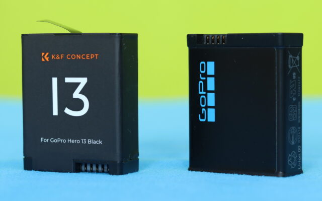 Side-by-side comparison of K&F Concept and OEM GoPro Hero 13 batteries