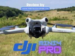 DJI Mini 4 Pro drone with camera in flight during review
