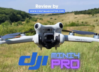 DJI Mini 4 Pro drone with camera in flight during review