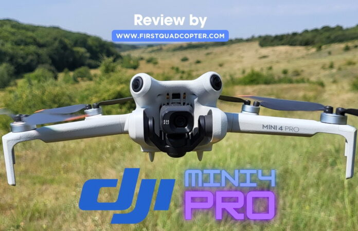 DJI Mini 4 Pro drone with camera in flight during review