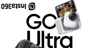 Insta360 GO Ultra action camera in white and black colors