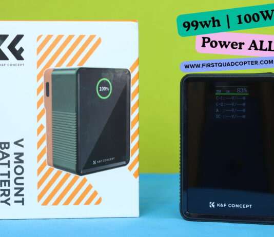K&F Concept 99Wh V-Mount battery review showing compact design and power capacity
