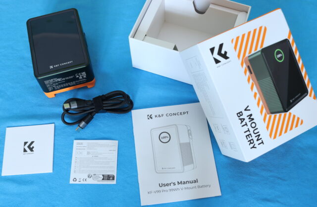 Unboxing the K&F Concept V-Mount battery with included 240W Type-C cable and user manual