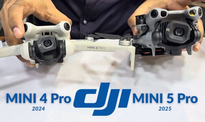 DJI Mini 5 Pro drone compared to DJI Mini 4 Pro side by side
