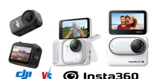 Comparison of DJI Osmo Nano and Insta360 GO Ultra & 3S wearable action cameras with specs and features 2025