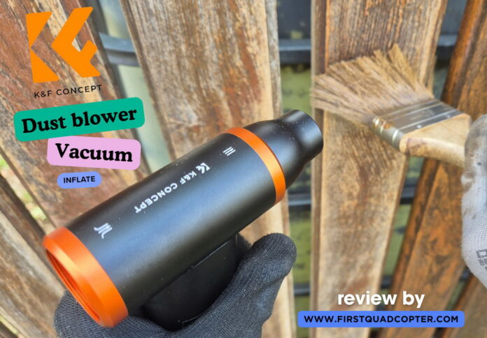 K&F Concept TurboJet Fan blowing away dust from a wood fence before painting