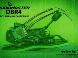 Radiomaster DBR4 ExpressLRS receiver styled as a Matrix-inspired sentinel with green digital rain background.