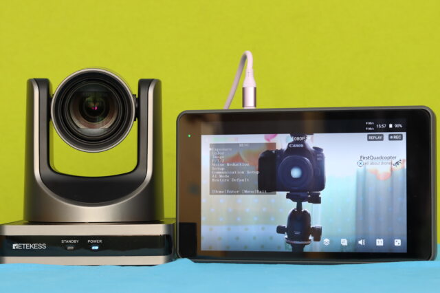 Retekess TC202 PTZ AI conference camera connected to YoloBox ULTRA for live streaming