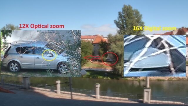 Retekess TC202 PTZ AI conference camera zoom test showing 12x optical and 16x digital zoom