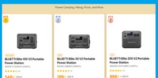 BLUETTI Elite V2 series comparison photo showing Elite 30 V2, 100 V2 and 200 V2 power stations side by side