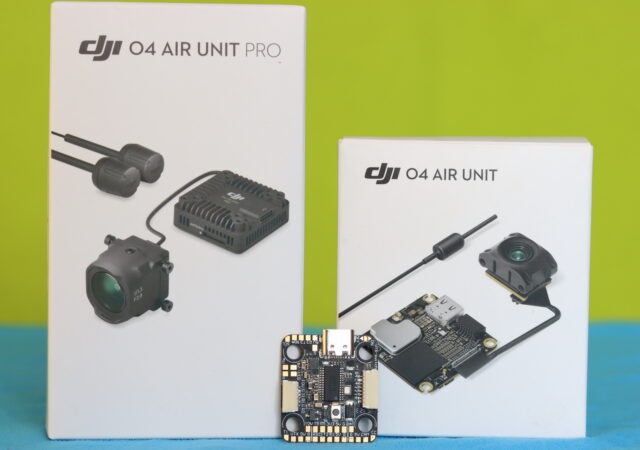 DJI O4 Air Unit compatible flight controller showing ports, connectors, and layout for FPV drone integration.