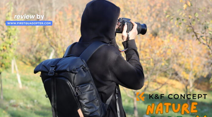 K&F Concept Nature Wander 11 camera backpack placed on a forest trail during a nature photography hike