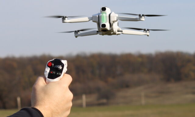 Antigravity A1 drone being controlled using the Grip Motion Controller.
