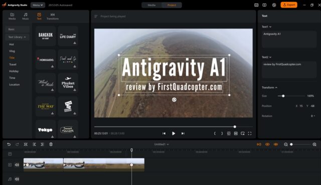 Antigravity Studio interface showcasing advanced tools for 360-degree video editing.
