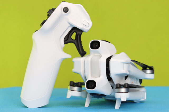 Close-up of the Antigravity Motion Controller showing the throttle trigger.