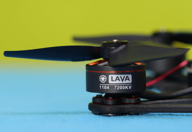 LAVA 1104 7200KV motor set up in a 3S FPV propulsion system.