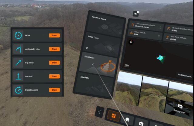 “Antigravity A1 drone demonstrating Sky Genie modes: Orbit, Spiral, and Comet.