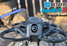 BetaFPV Aquila20 HD review: All-in-one digital FPV kit BetaFPV Aquila20 HD beginner FPV drone with prop guards and HD digital ArtLynk P1 camera, shown in flight and on the ground
