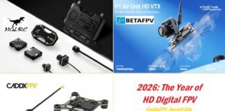 CaddxFPV Ascent, BetaFPV ArtLynk, and HGLRC Draco digital FPV cameras side by side