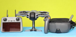 Photo showing DJI Avata 360 controllers (RC 2 and Motion Controller 3) and Goggles N3, highlighting device compatibility and connection setup.