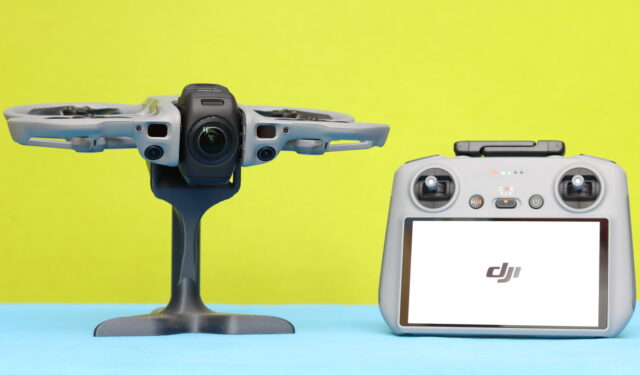 Photo of the DJI Avata 360 drone paired with the RC2 controller