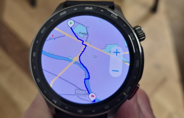 KKTICK Tank T6 rugged smartwatch showing GPS map and route from my morning walk.
