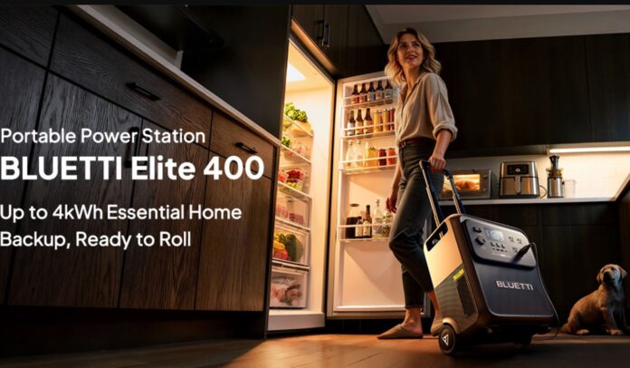 Bluetti Elite 400 portable power station with 3840Wh capacity and 2600W output in suitcase-style design