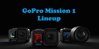 GoPro Mission 1 line cameras shown in a cinematic setup with rugged action design and modern features