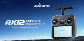 RadioMaster AX12 Android-based radio controller with touchscreen display and control sticks