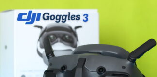 DJI Goggles 3 worn by FPV pilot during flight with clear digital video feed