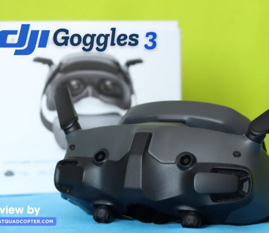 DJI Goggles 3 worn by FPV pilot during flight with clear digital video feed