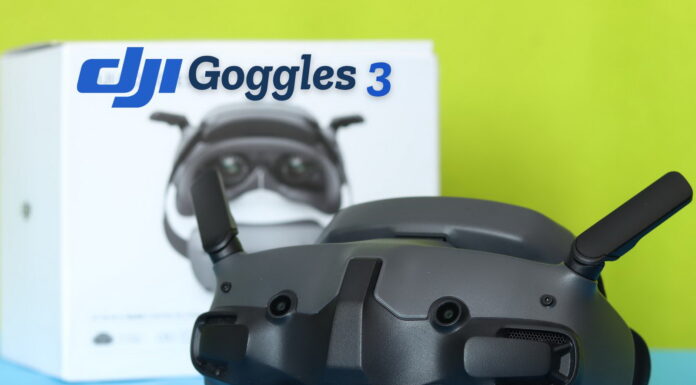 DJI Goggles 3 worn by FPV pilot during flight with clear digital video feed