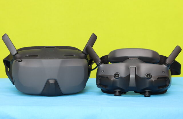 Side-by-side comparison of DJI Goggles 3 and DJI Goggles N3 showing design and size differences