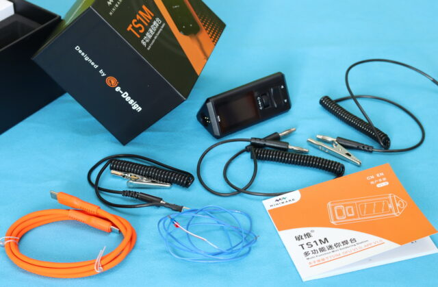 Miniware TS1M soldering iron unboxing showing packaging contents and accessories