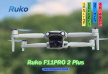 Ruko F11PRO 2 Plus drone folded next to its remote controller and battery during my in-depth review and real-world flight testing.