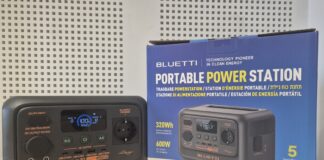 Bluetti Premium 30 V2 portable power station with multiple AC outlets, USB ports, and an integrated display.