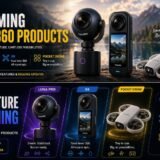 Concept image showcasing rumored Insta360 products expected to launch in 2026, including new 360 cameras and imaging devices.