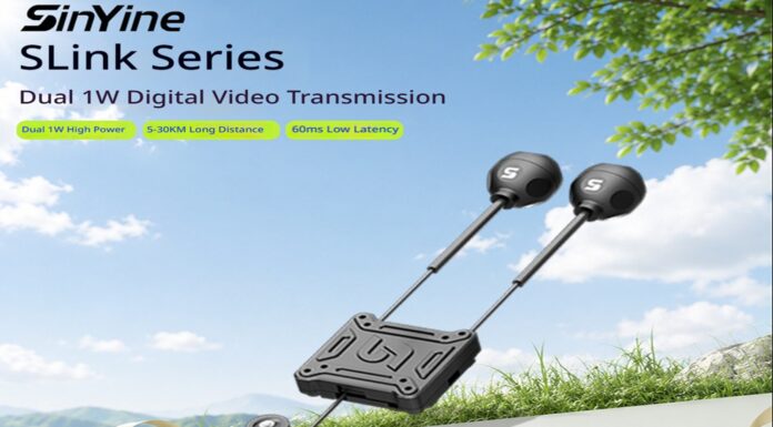 SinYiN SLink HD digital FPV system featuring FPV goggles, air unit, and camera for long-range HD drone flying