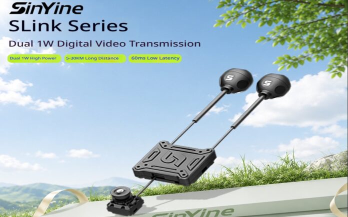 SinYiN SLink HD digital FPV system featuring FPV goggles, air unit, and camera for long-range HD drone flying