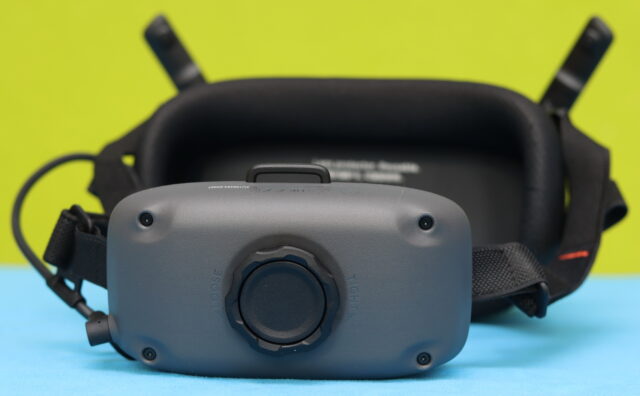 DJI Goggles N3 battery pack attached to the FPV goggles