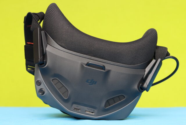 DJI Goggles N3 top view showing buttons, controls, and connectors
