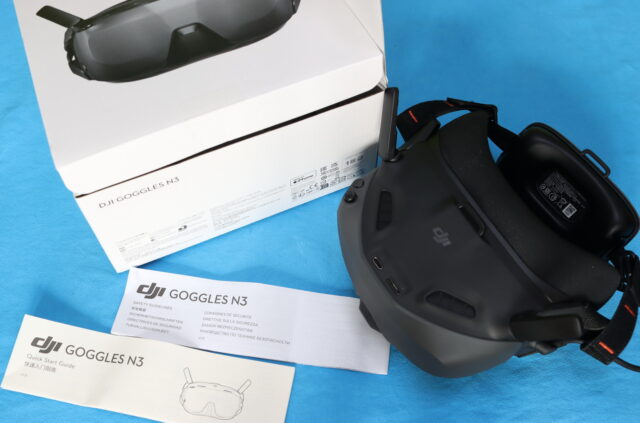 DJI Goggles N3 unboxing showing the goggles and included accessories